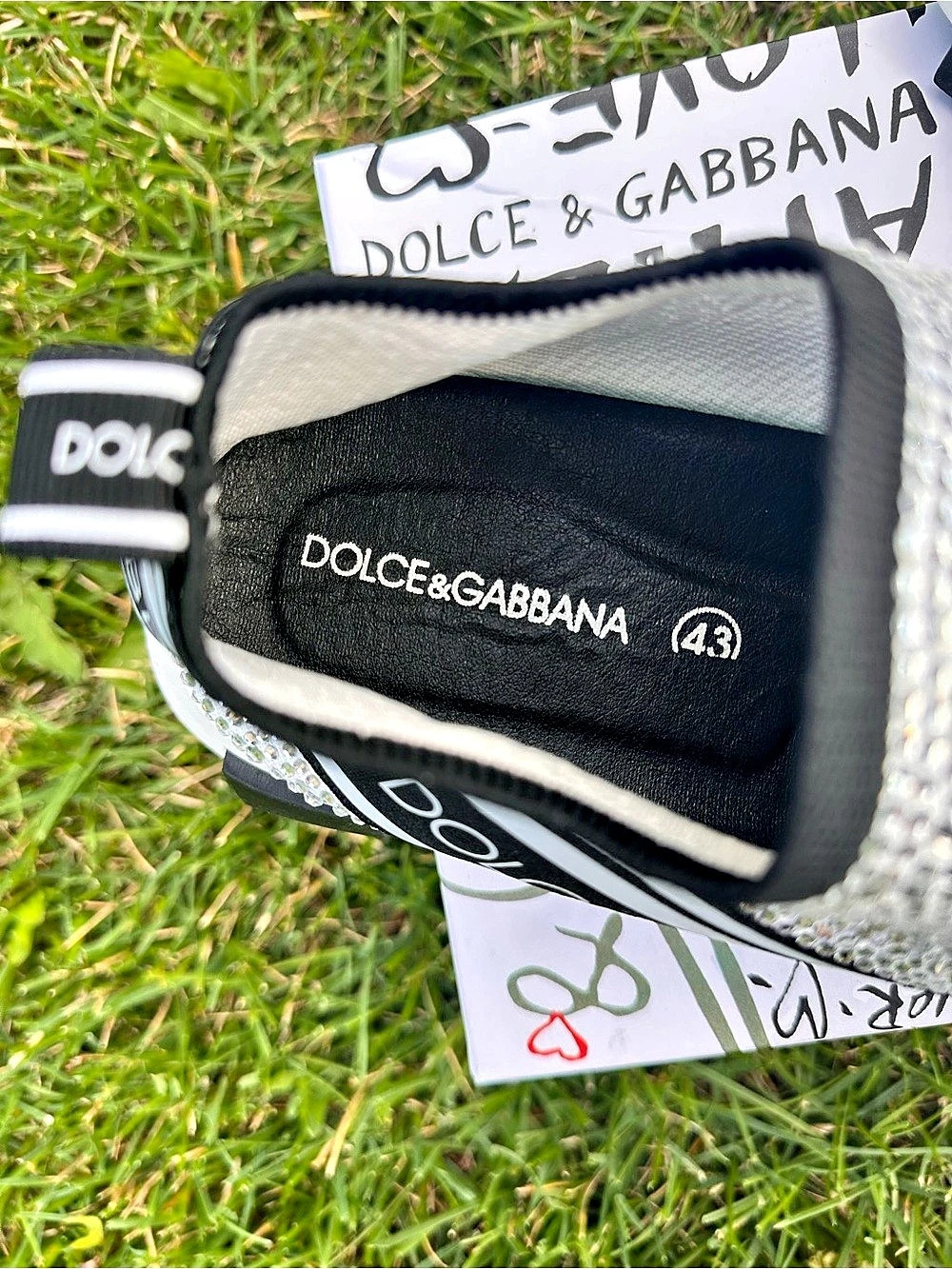 Dolce & Gabbana Sorrento Crystal Slip-On Sneakers White & Black EU 43 Like New - Picture 2 of 6